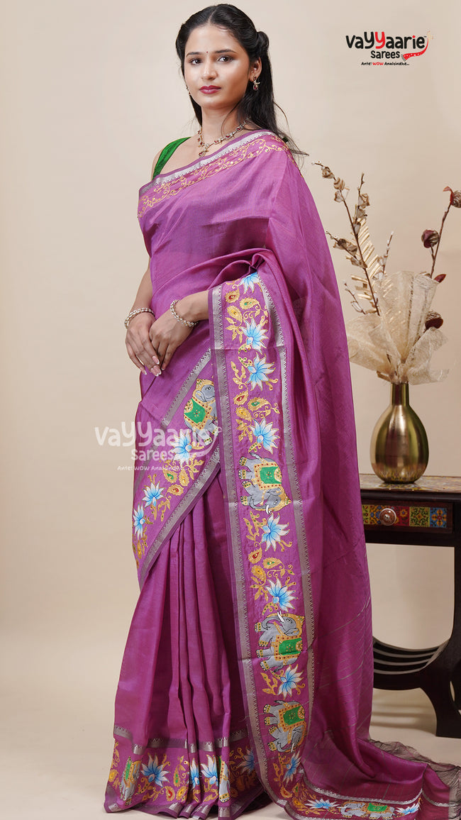 Magenta Mangalagiri Fancy Saree for Women Hover Image