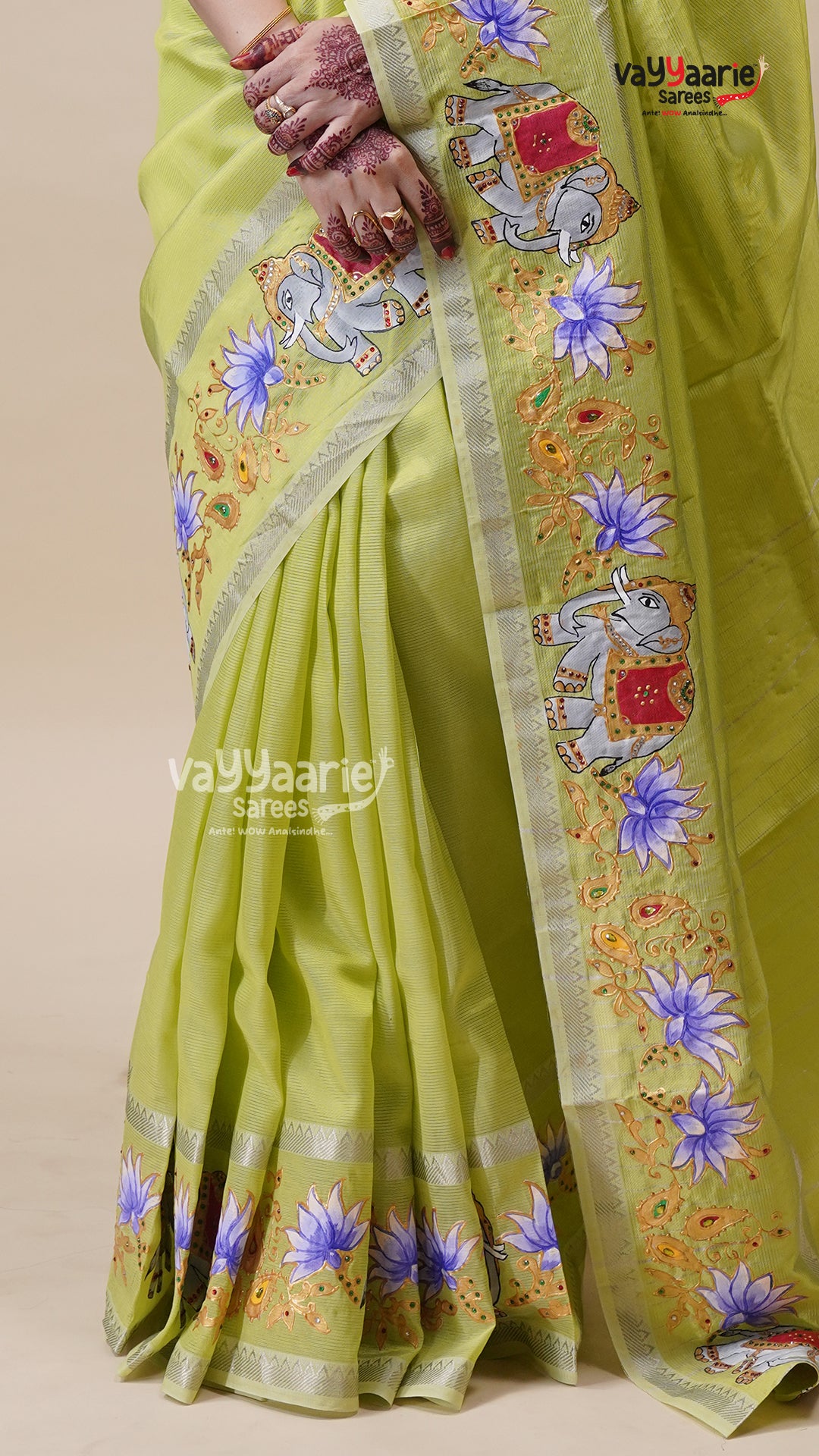 Parrot Green Mangalagiri Fancy Saree Online