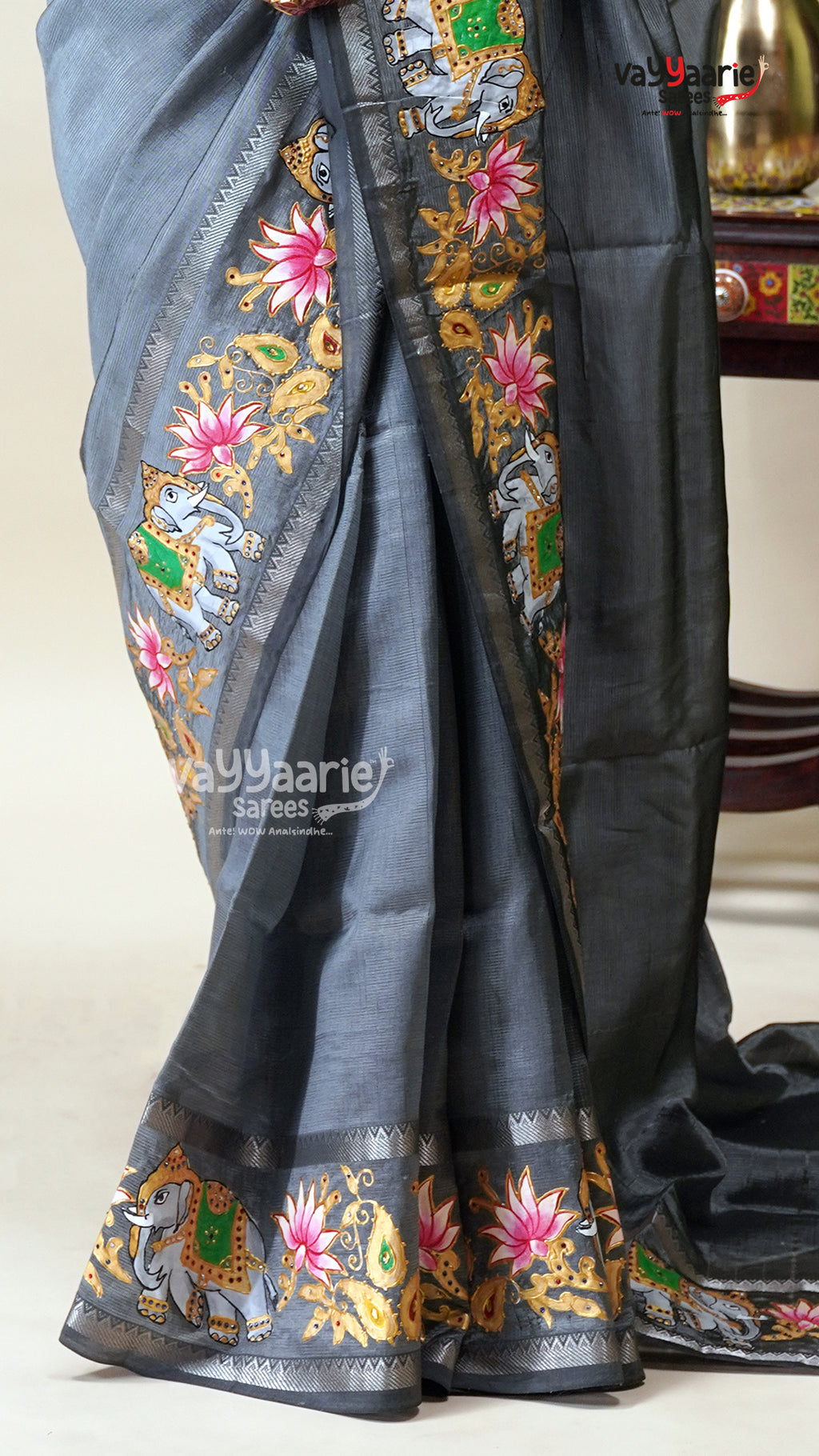 Grey Mangalagiri Fancy Saree for Occasions