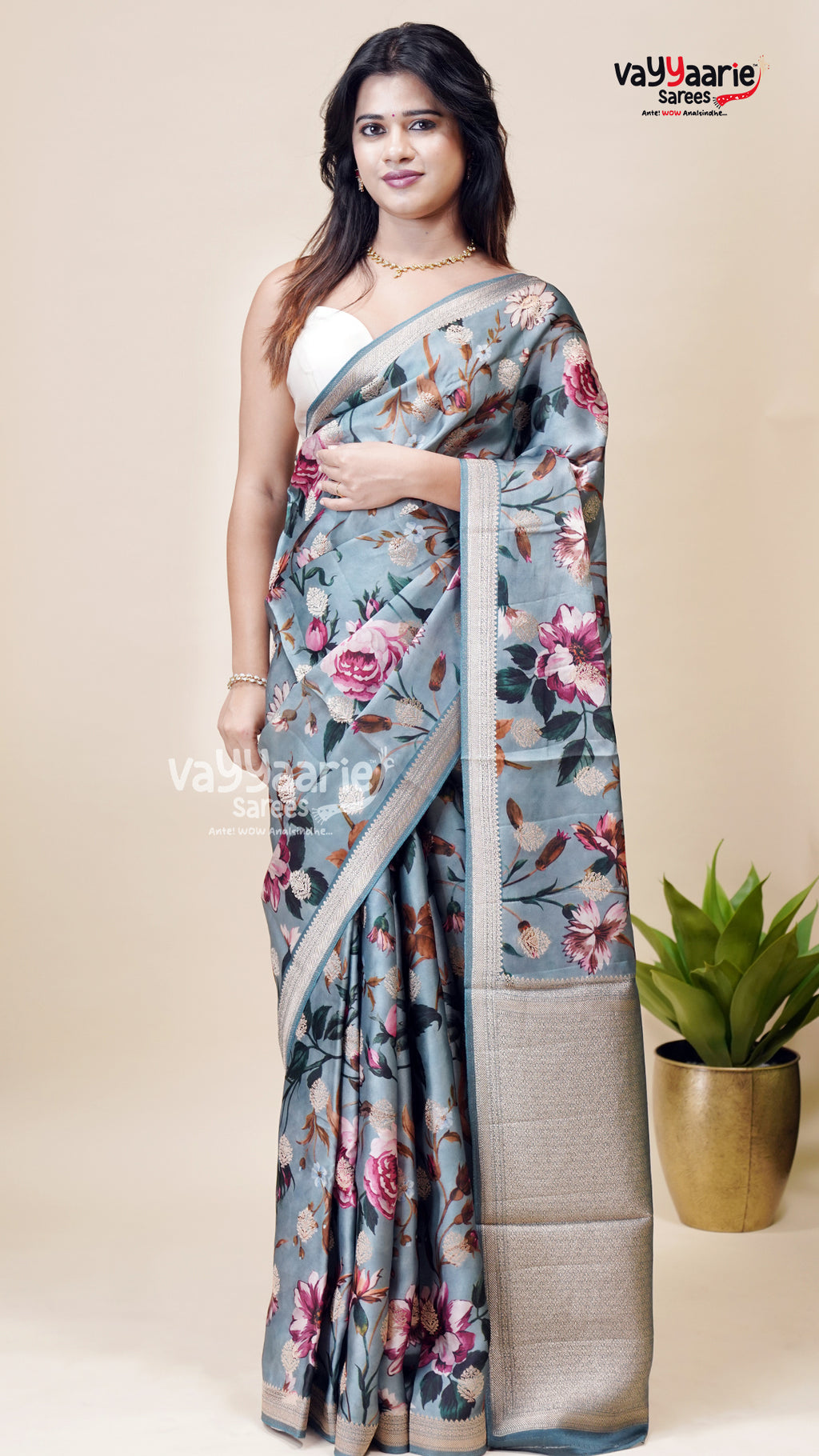 Grey Organza Saree for Gifting and Parties