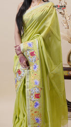 Parrot Green Mangalagiri Fancy Saree Online