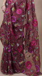 Maroon Tissue Fancy Saree for Reception Wear