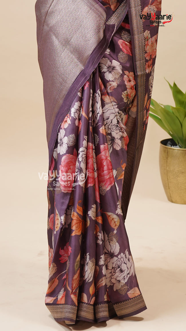 Wine Organza Fancy Saree for All Occasions Main Image