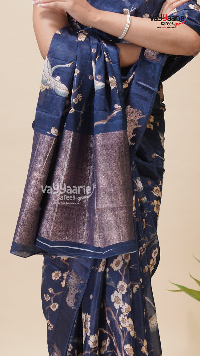 Blue Organza Fancy Saree for Festive Wear Main Image