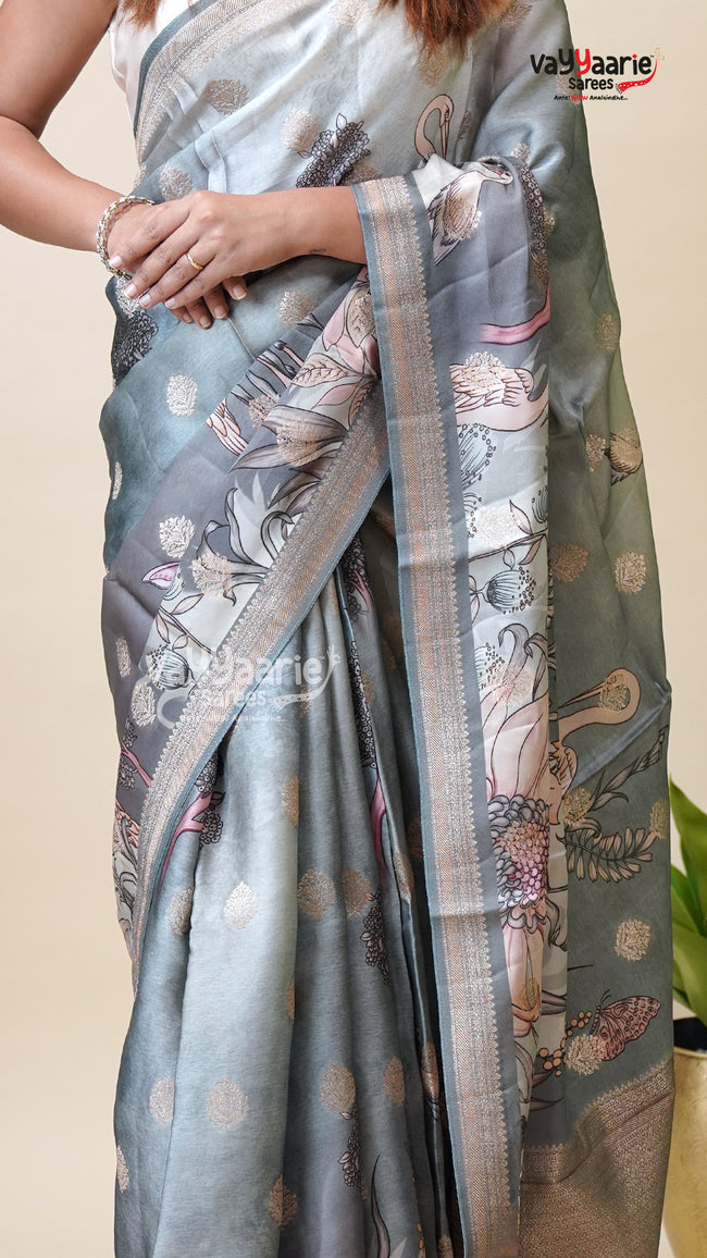 Grey Organza Fancy Saree for Women Main Image