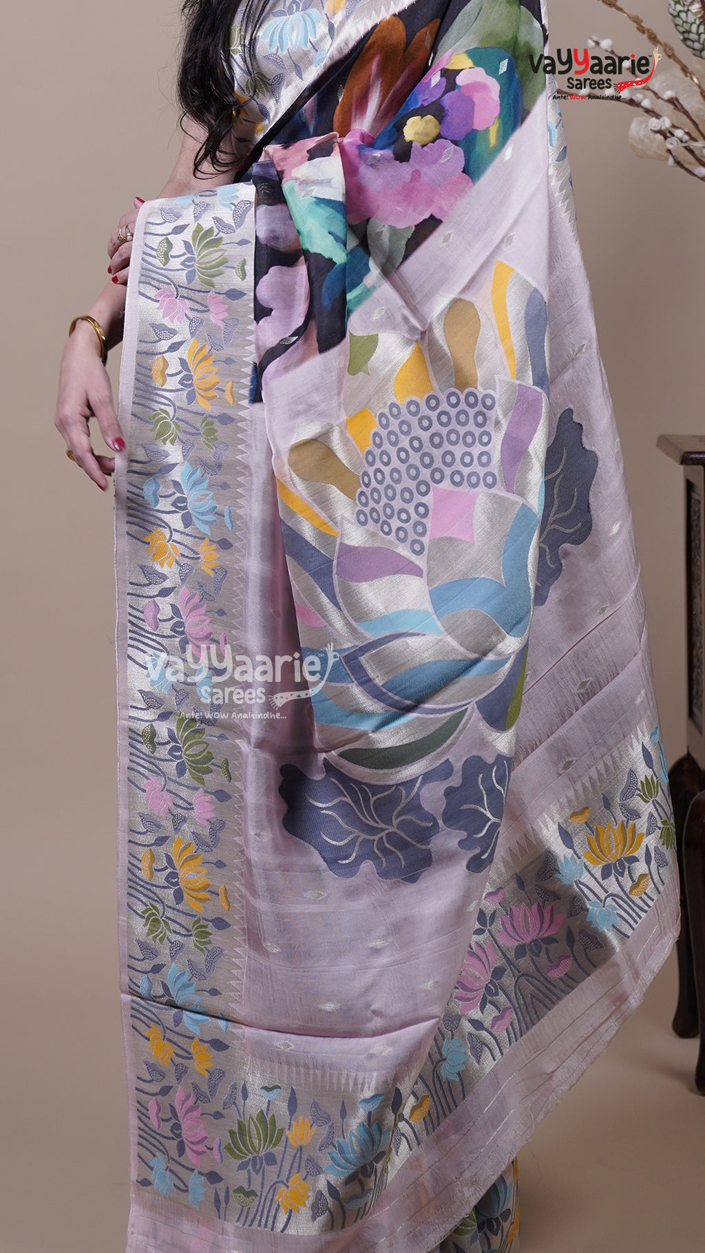 Multi Colour Tusser Fancy Saree for Office Celebrations