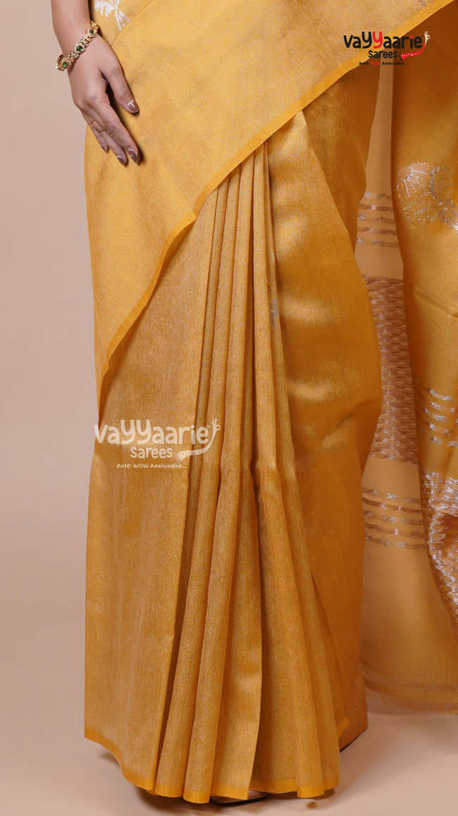 Tissue Saree in Gold for Evening Wear Main Image