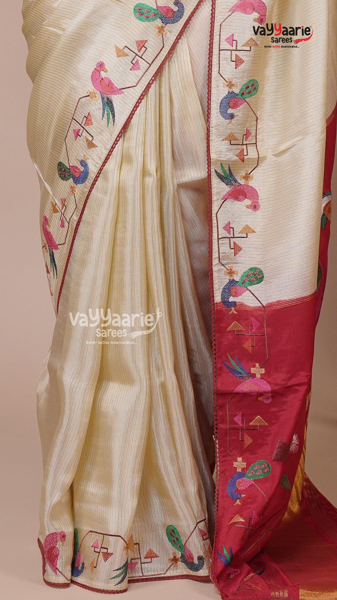 Cream Tissue Fancy Saree for Women