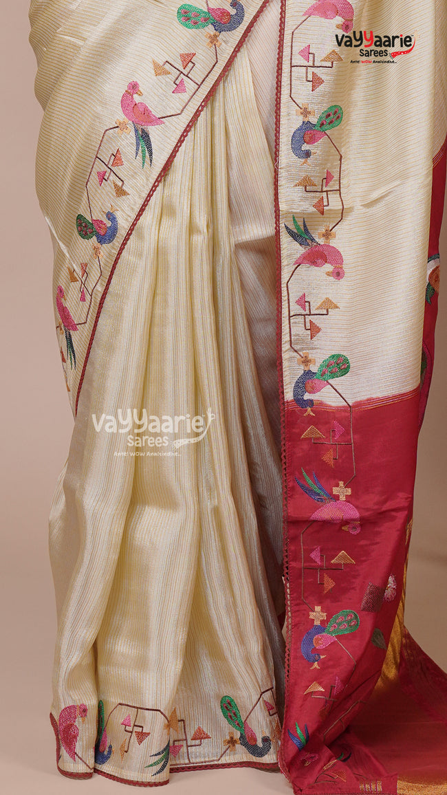Cream Tissue Fancy Saree for Women Main Image
