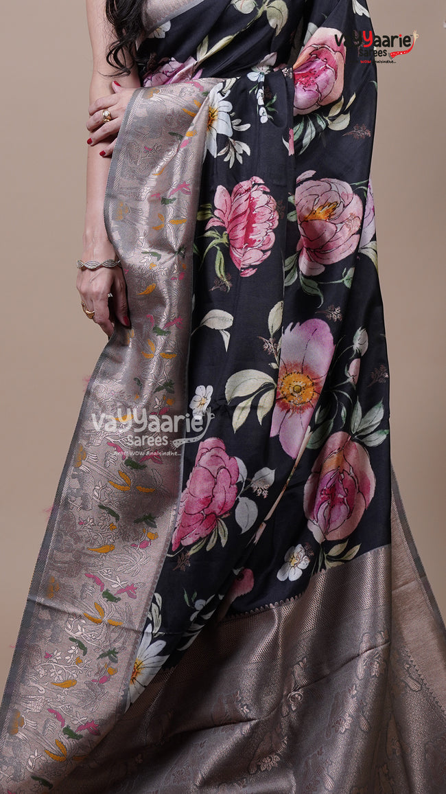 Black Tissue Fancy Saree for Everyday Elegance Hover Image