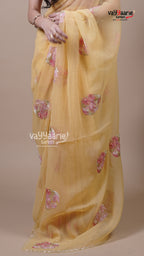 Biscuit Crush Fancy Saree for Evening Wear