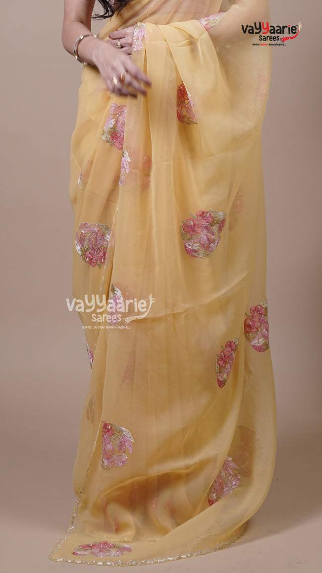 Biscuit Crush Fancy Saree for Evening Wear Main Image