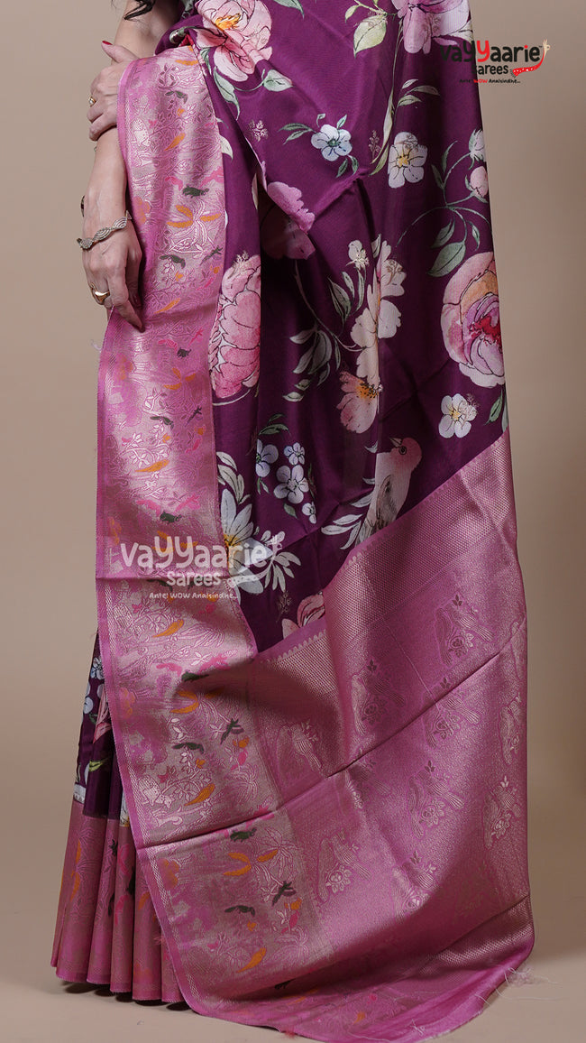 Magenta Tissue Fancy Saree for Seasonal Festivals Hover Image