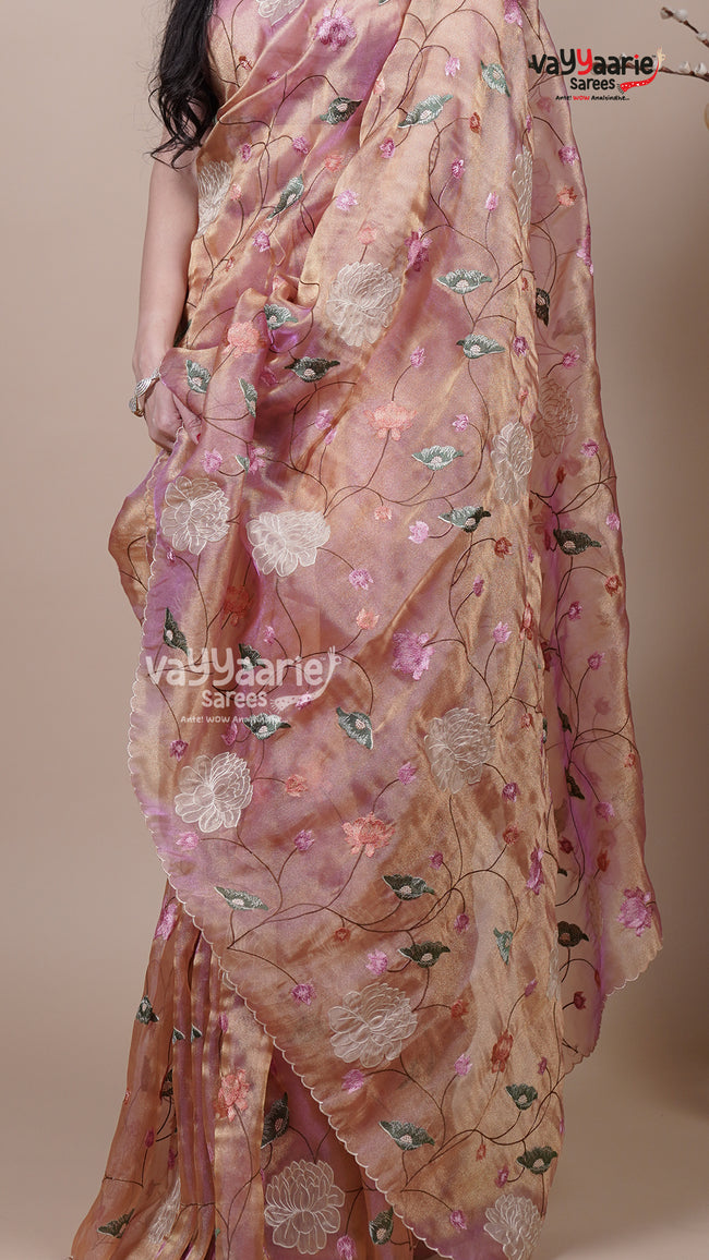 Onion Pink Tissue Fancy Saree for Gifting Main Image
