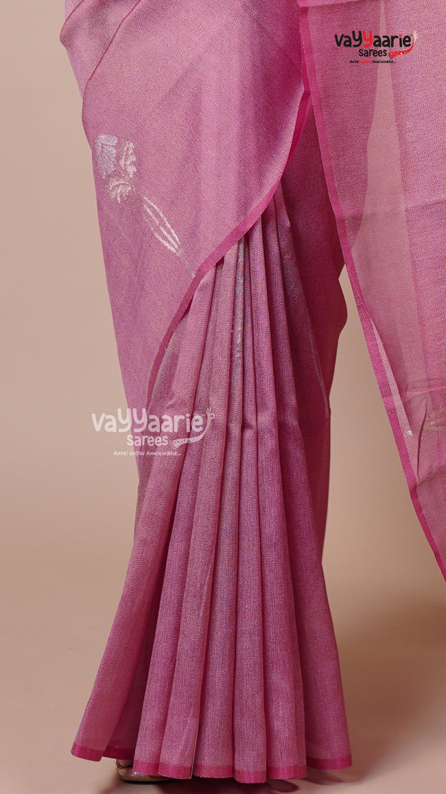 Tissue Saree in Onion Pink for Party Wear Main Image