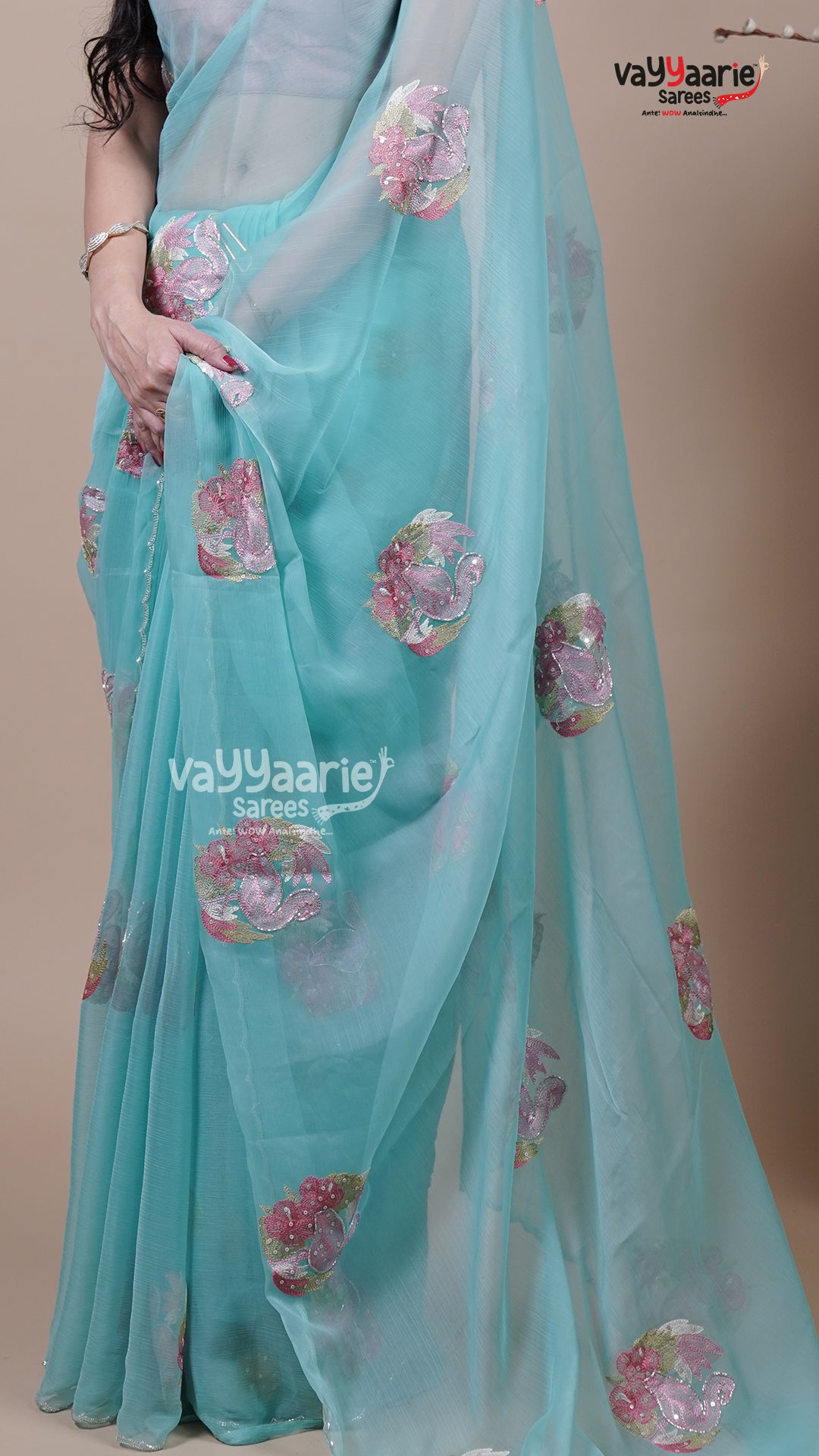 Sea Green Crush Fancy Saree for Special Occasions