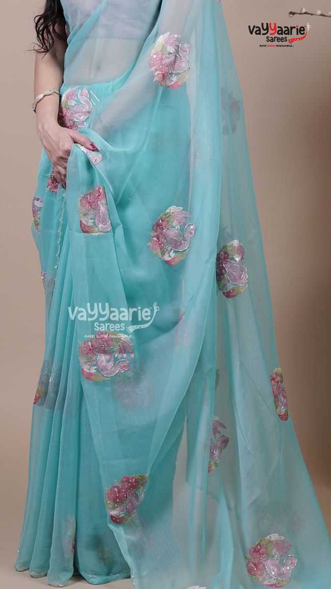 Sea Green Crush Fancy Saree for Special Occasions Main Image