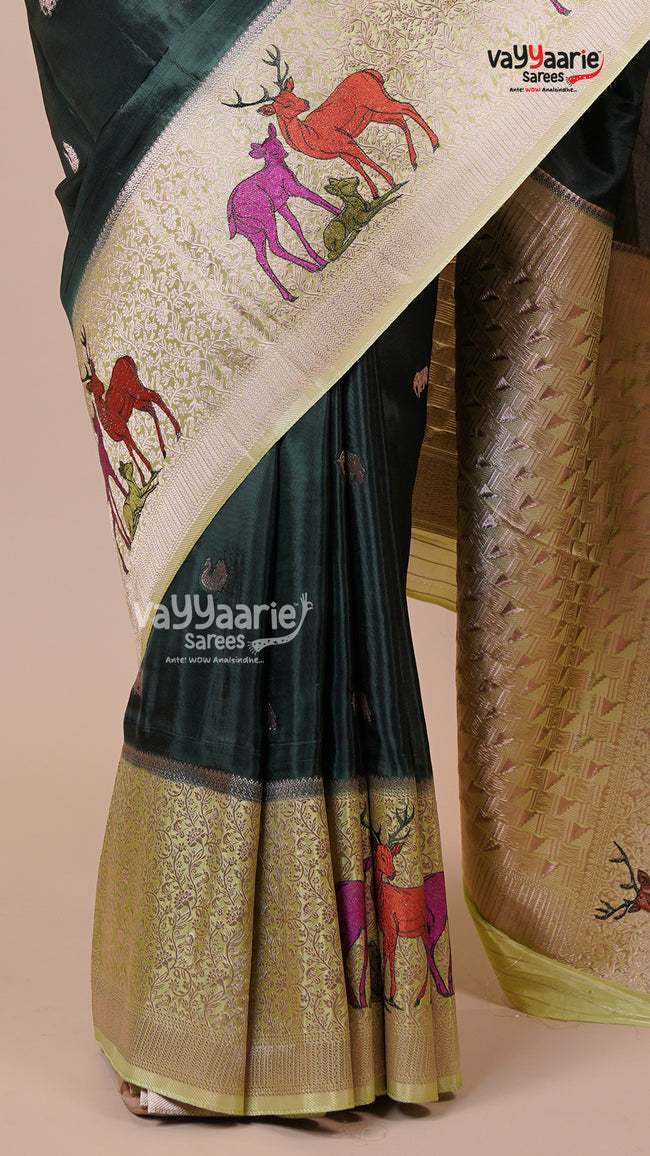 Bottle Green Banaras Mango Fancy Saree for Family Functions Main Image