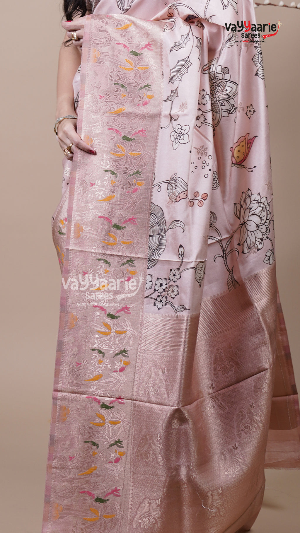 Light Pink Banaras Mango Fancy Saree for Pooja Wear