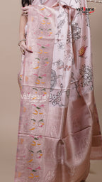 Light Pink Banaras Mango Fancy Saree for Pooja Wear