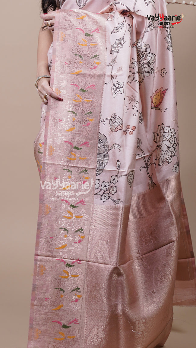 Light Pink Banaras Mango Fancy Saree for Pooja Wear Main Image
