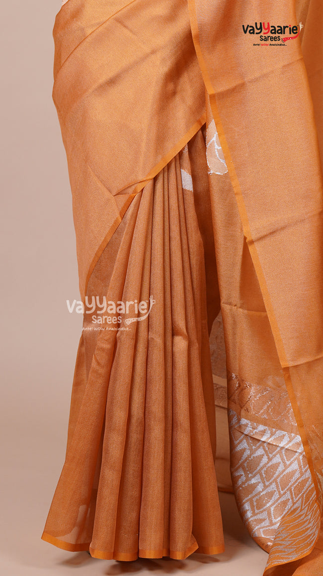 Tissue Saree in Orange for Celebrations Main Image