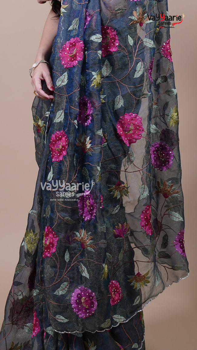 Peacock Blue Tissue Fancy Saree for Celebration Wear Main Image