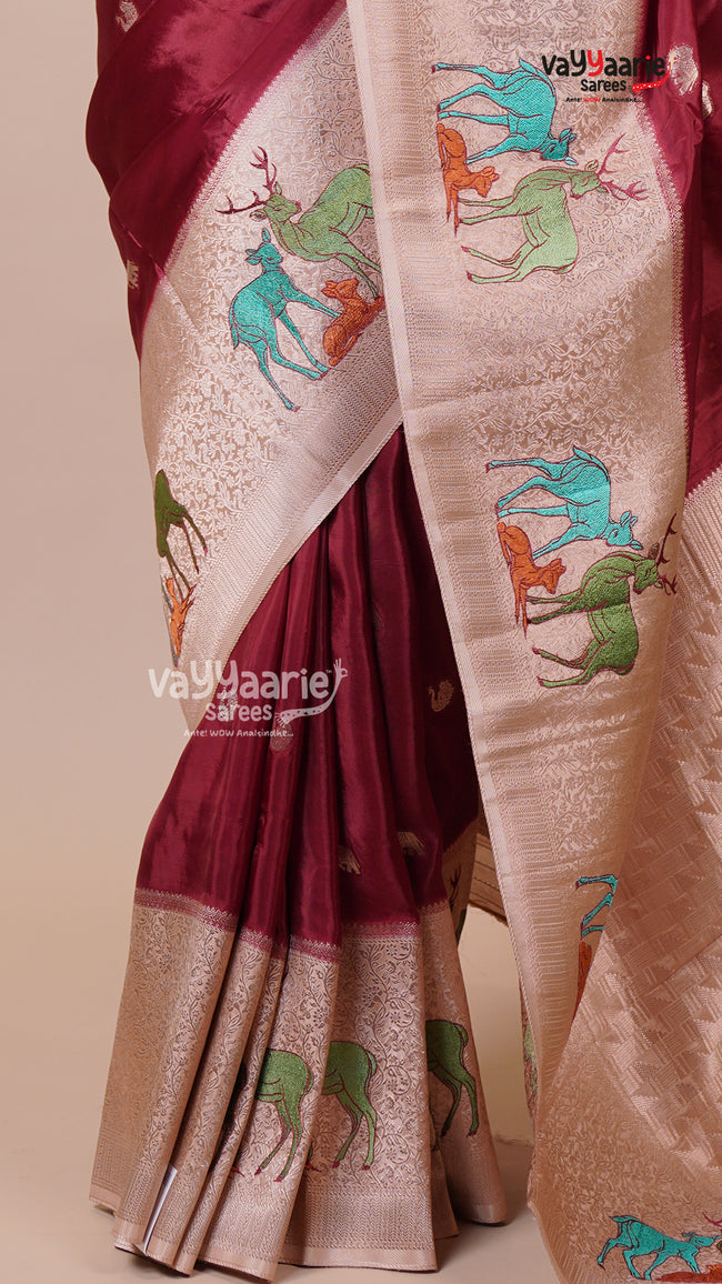 Maroon Banaras Mango Silk Saree for Festive Wear Main Image