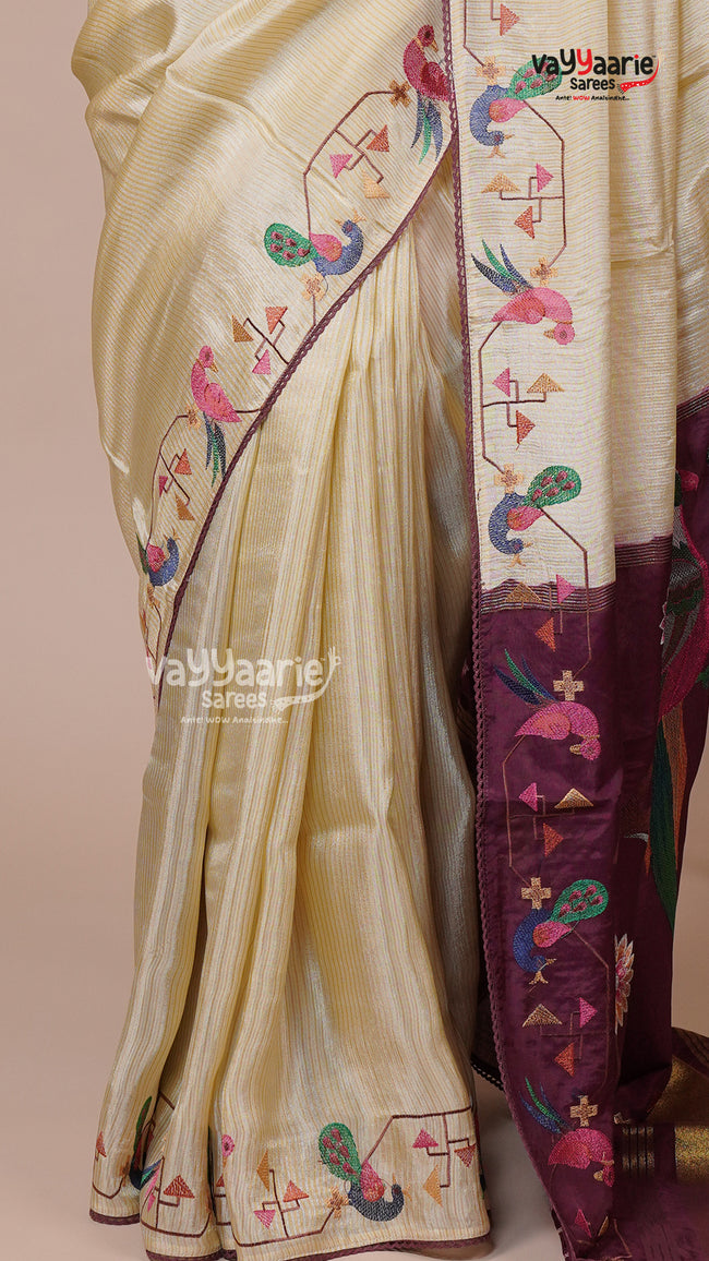 Tissue Cream Saree for Day Events Main Image