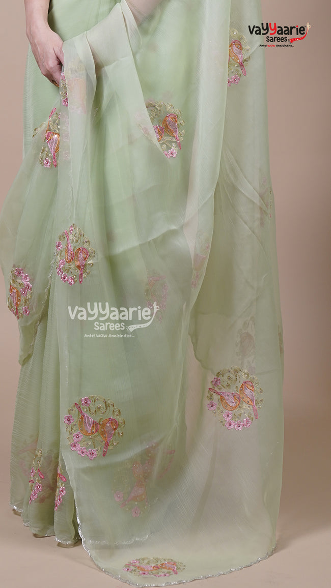 Pista Green Crush Fancy Saree for Day Events Main Image