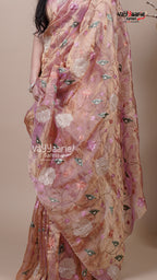 Onion Pink Tissue Fancy Saree for Gifting