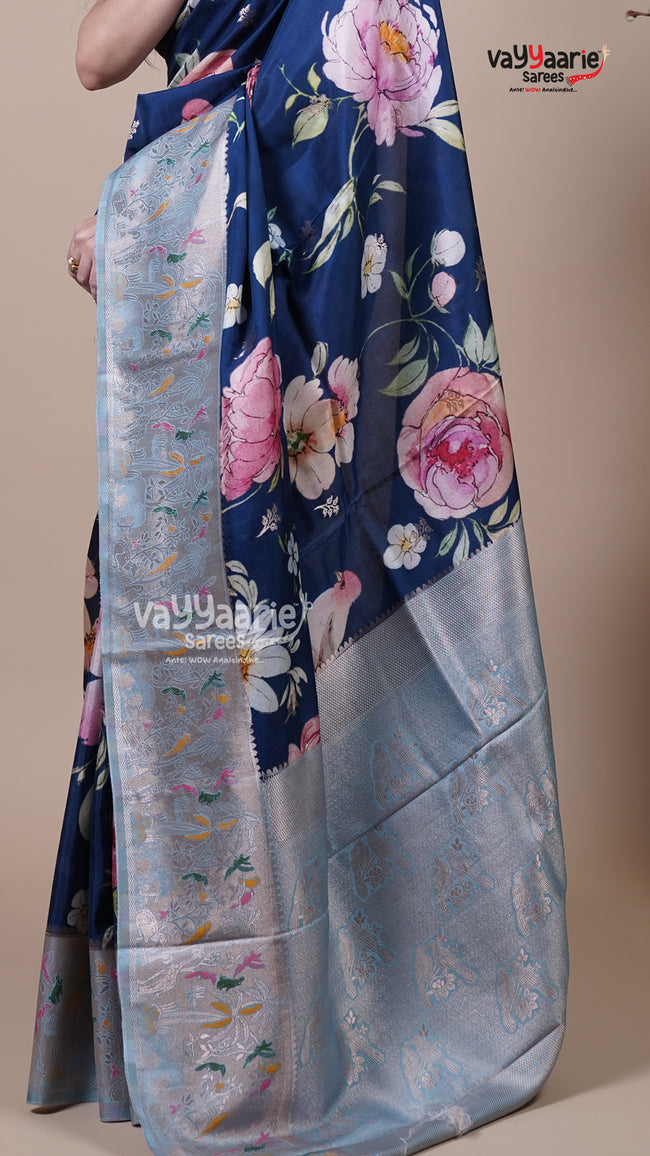 Navy Blue Tissue Fancy Saree for Ceremonial Wear Hover Image