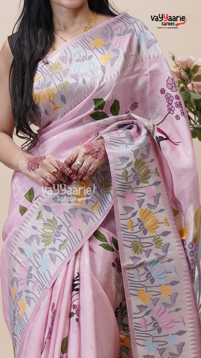 Pink Tusser Saree for Festive Day Functions Main Image