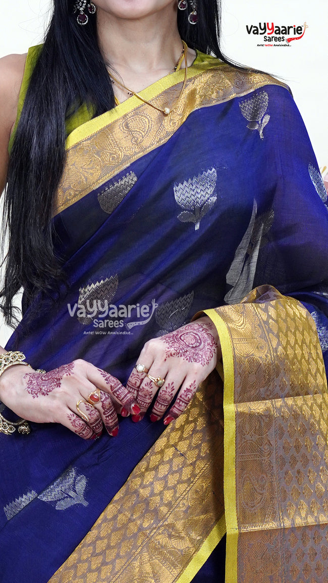 Navy Blue Kuppadam Saree for Occasion Wear Main Image