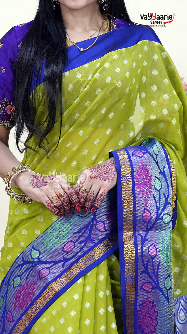 Bright Green Kuppadam Saree for Cultural Looks Main Image