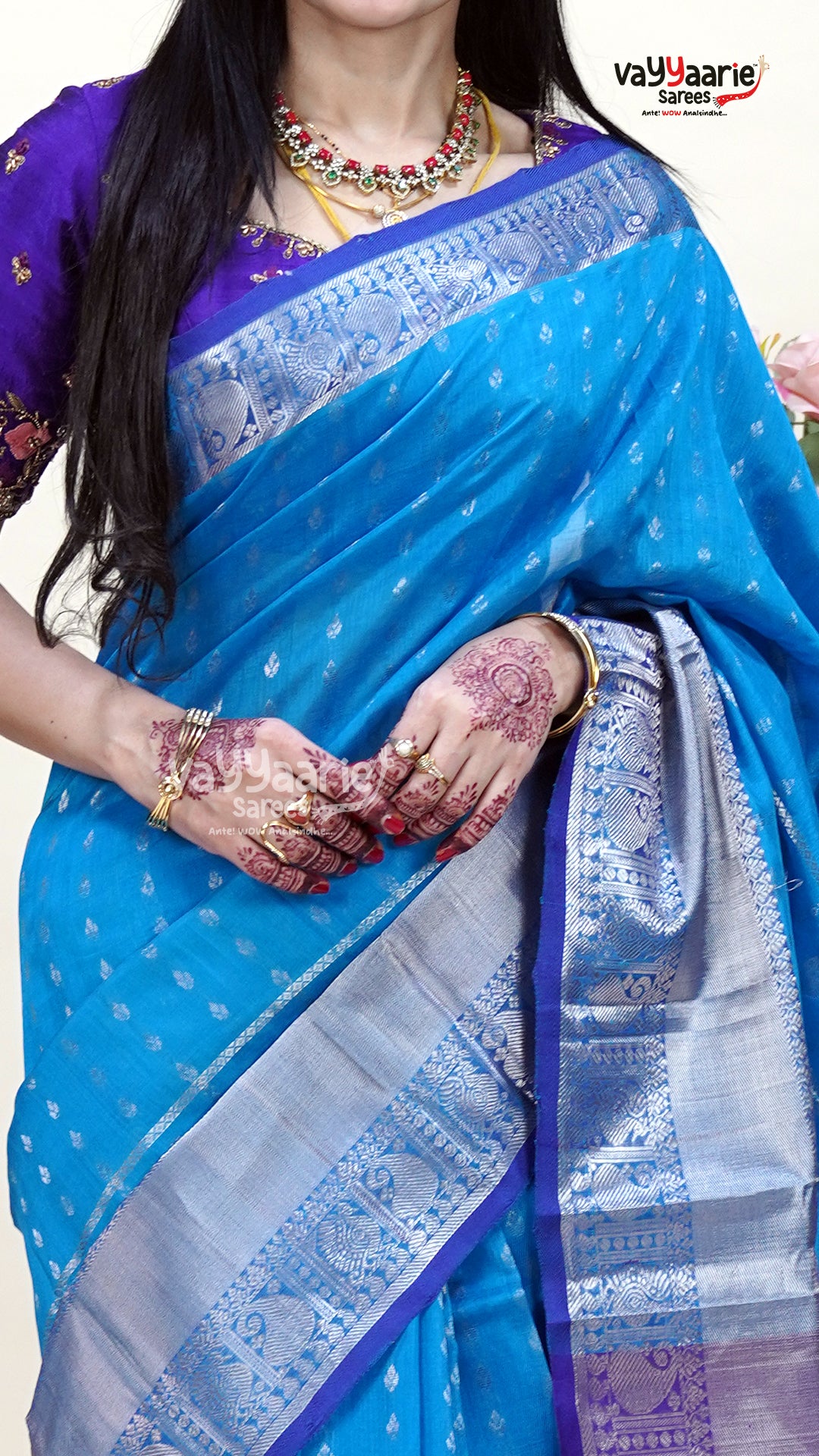 Sky Blue Kuppadam Saree for Elegant Day Wear