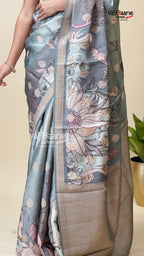 Grey Organza Fancy Saree for Women