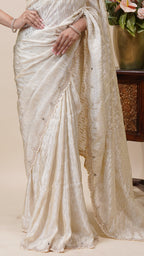 Cream Tusser Designer Saree for Daywear