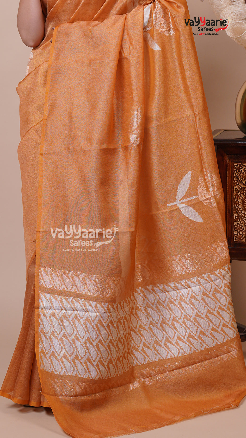Tissue Saree in Orange for Celebrations