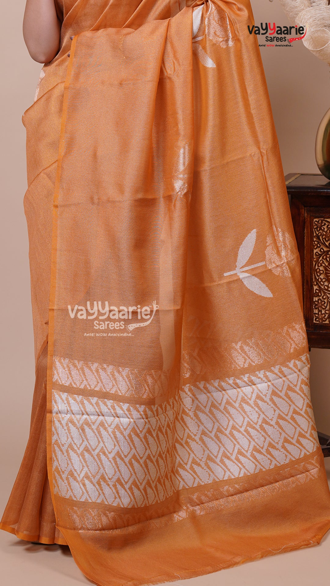 Tissue Saree in Orange for Celebrations
