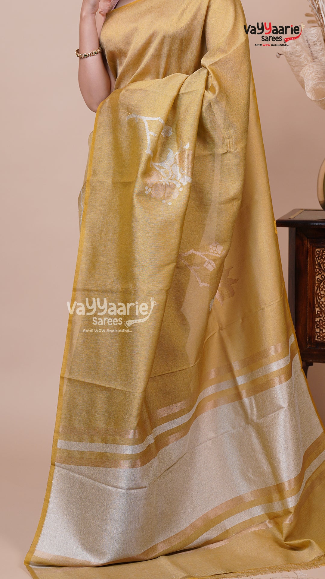 Mehendi Green Tissue Saree for Festive Wear