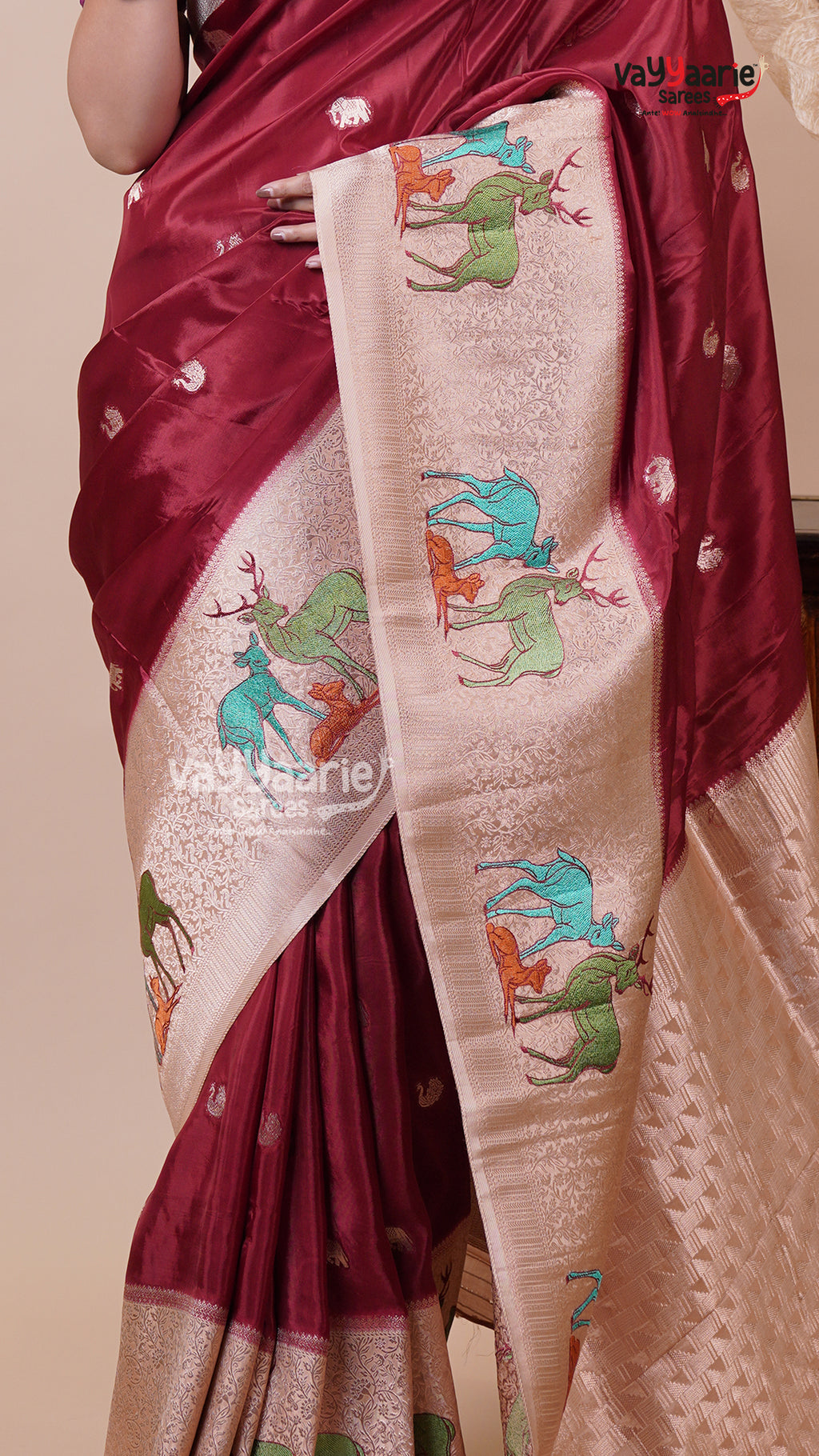 Maroon Banaras Mango Silk Saree for Festive Wear