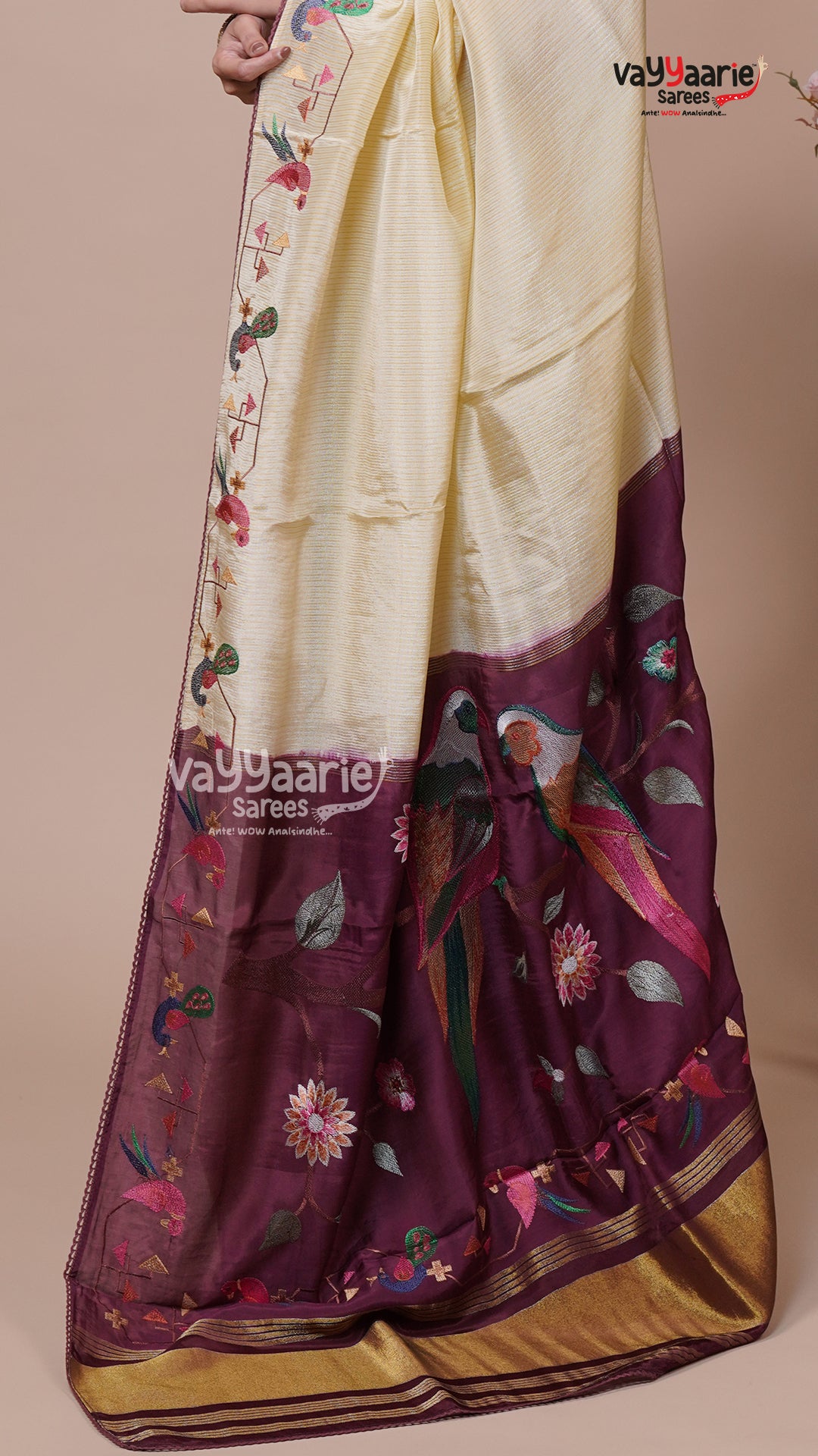 Tissue Cream Saree for Day Events