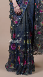 Peacock Blue Tissue Fancy Saree for Celebration Wear
