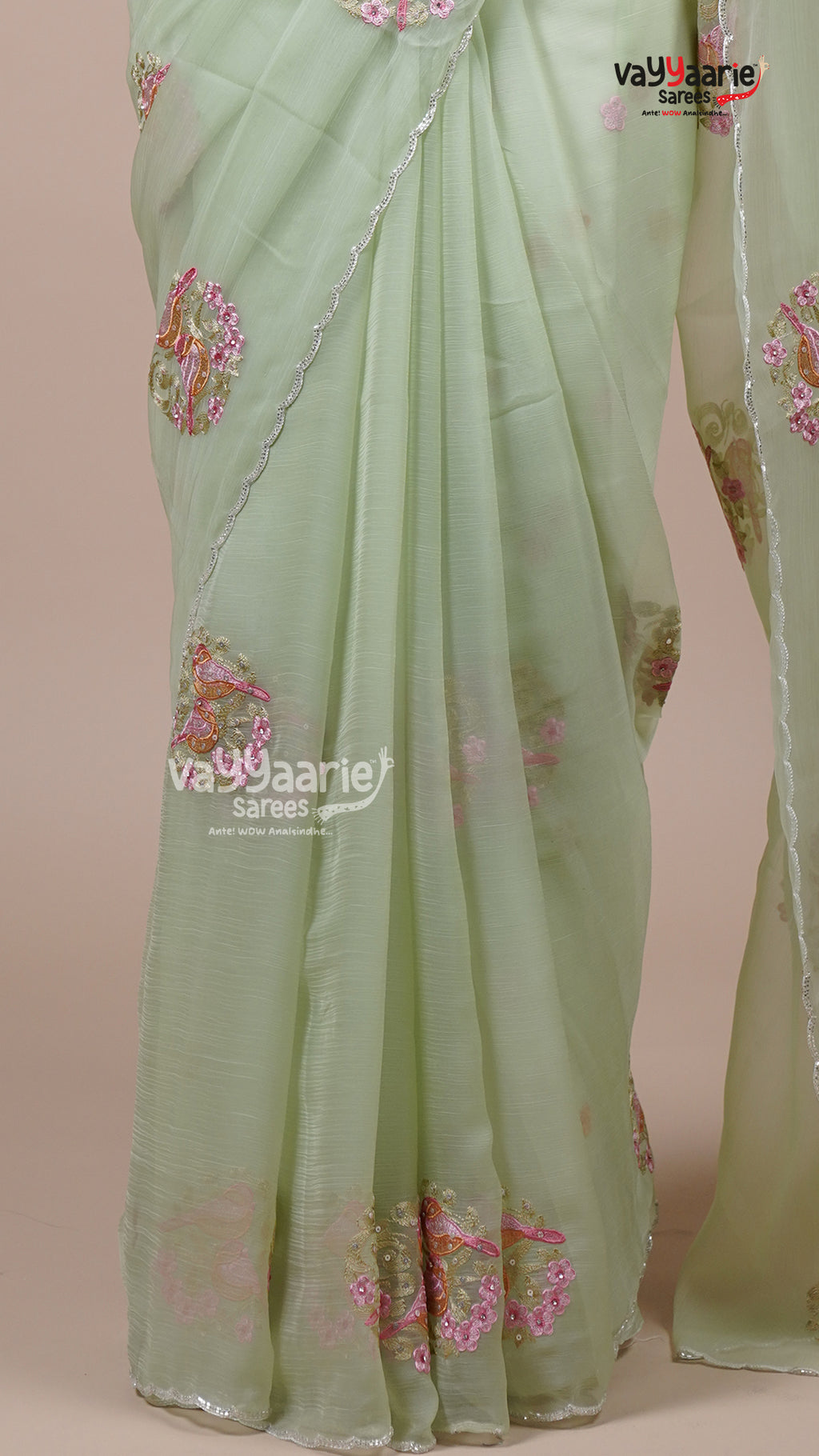 Pista Green Crush Fancy Saree for Day Events