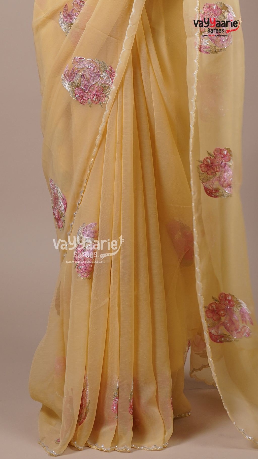 Biscuit Crush Fancy Saree for Evening Wear