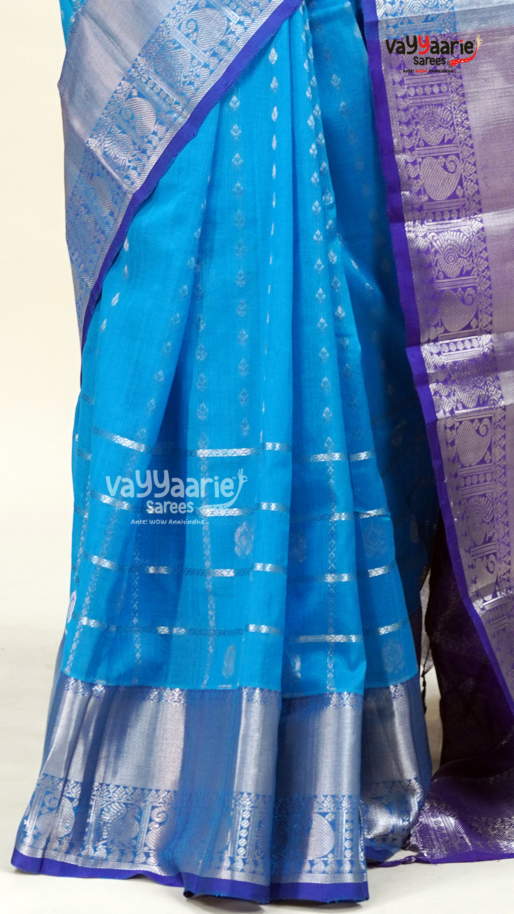 Sky Blue Kuppadam Saree for Elegant Day Wear