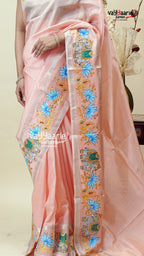 Peach Mangalagiri Fancy Saree for Women