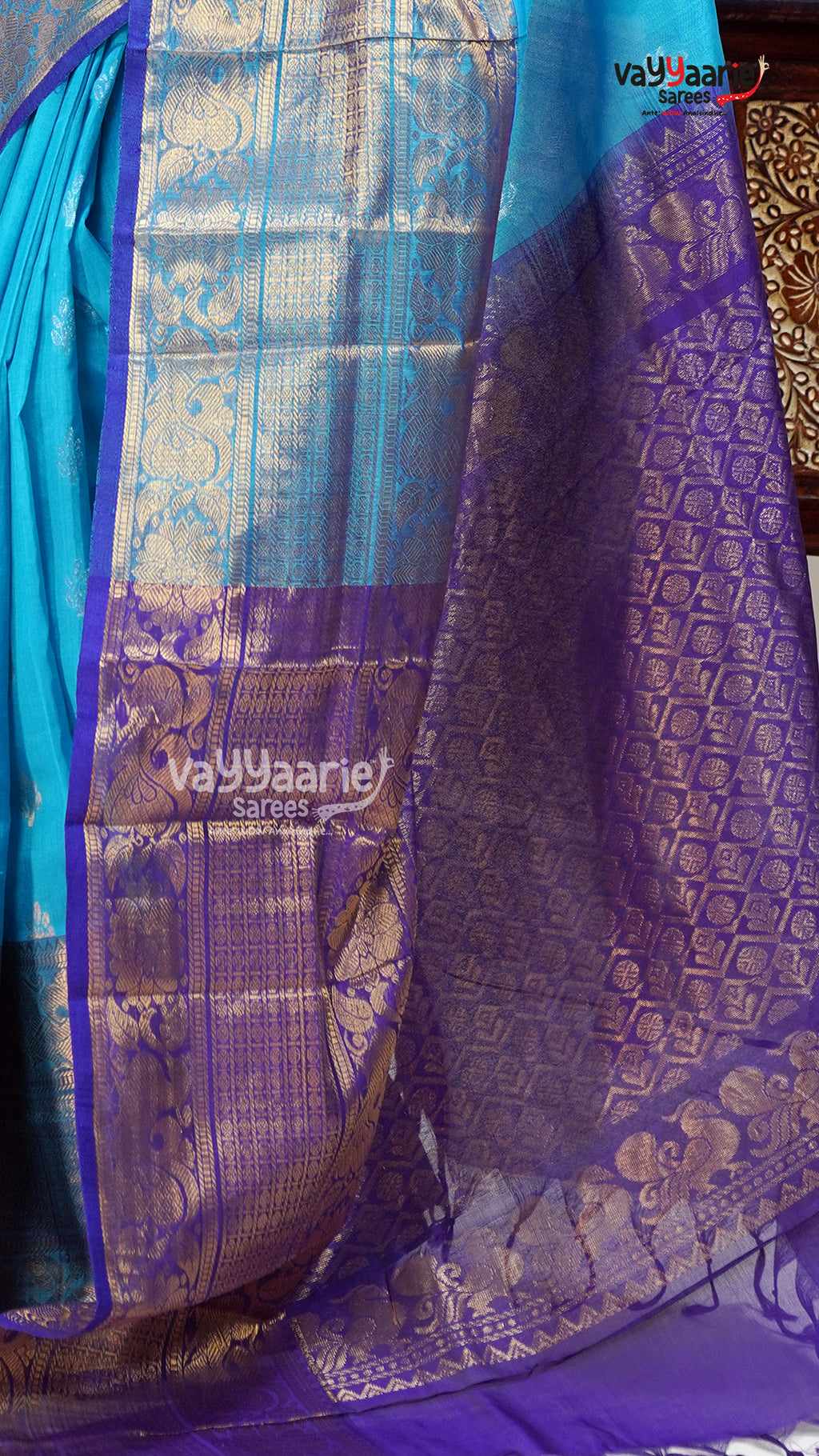 Sky Blue Kuppadam Saree for Day Functions
