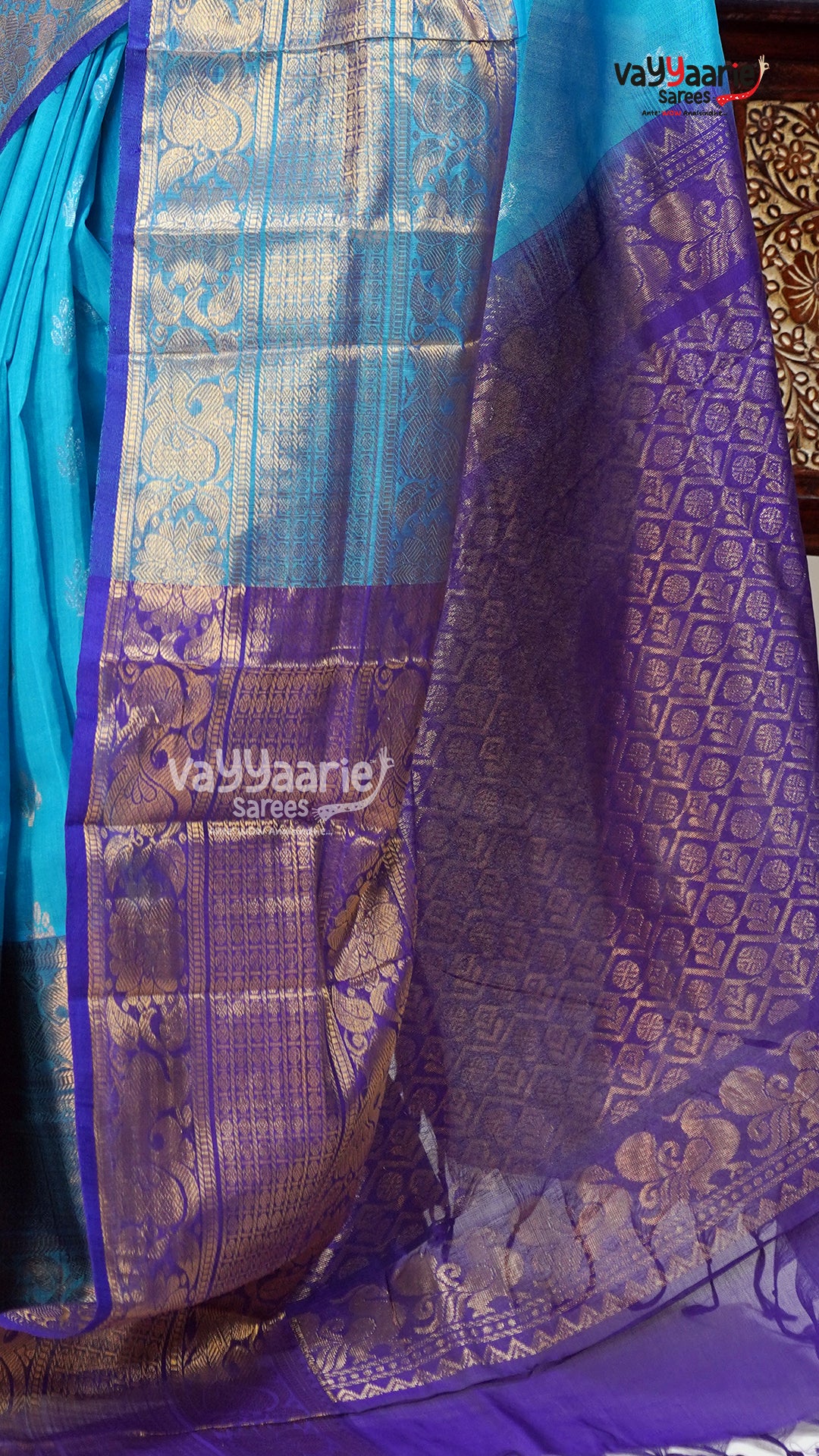 Sky Blue Kuppadam Saree for Day Functions